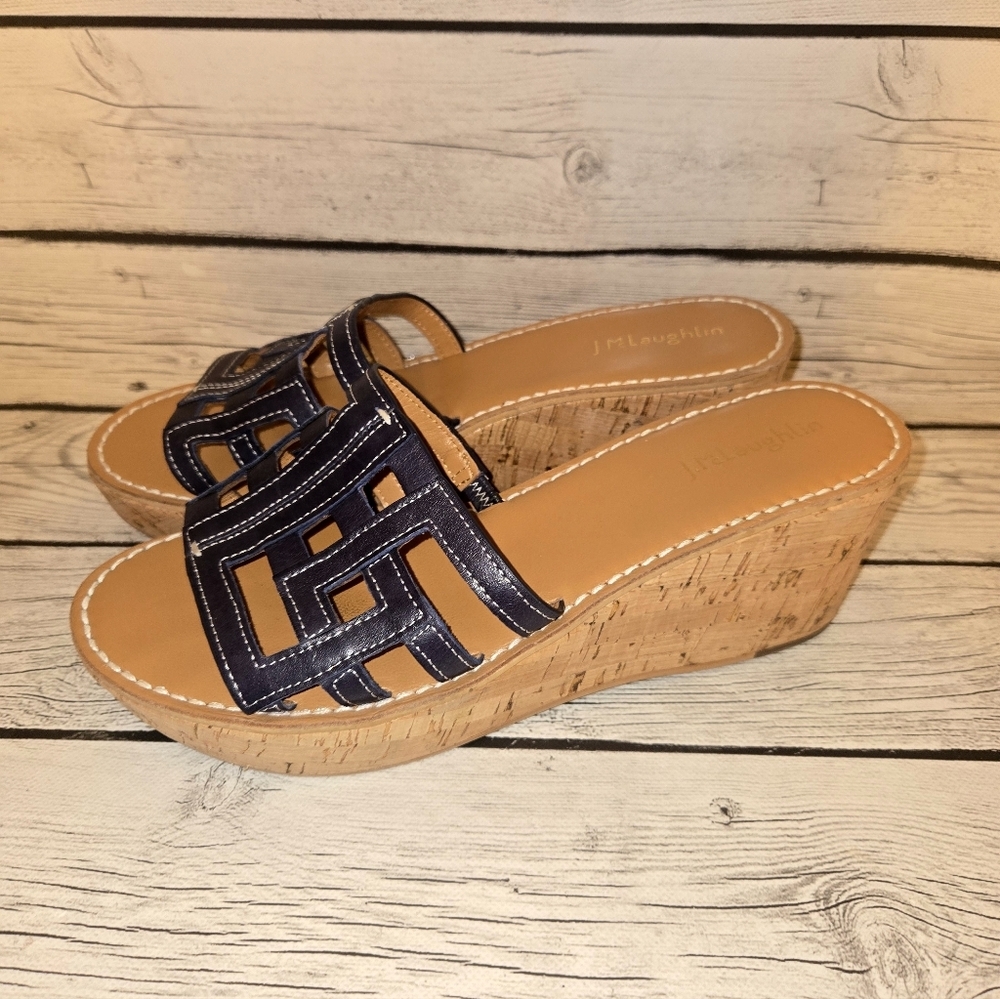 J. McLaughlin "Piper" Leather Wedge Platform Sandal in Brown Women's Size 8.5